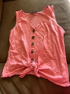 Sanctuary Coral Pink Button-Front Tie-Hem Tank